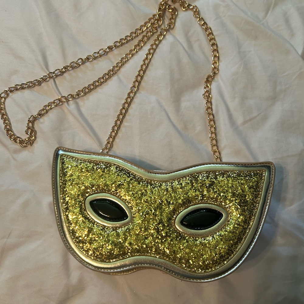 Gold Glitter Mask-Shaped Crossbody Bag - Women